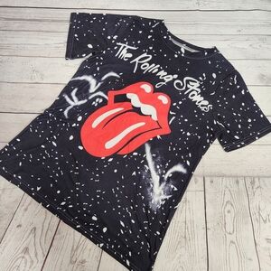 the Rolling Stones NavyShort-Sleeve Tee with Red Tongue Graphic